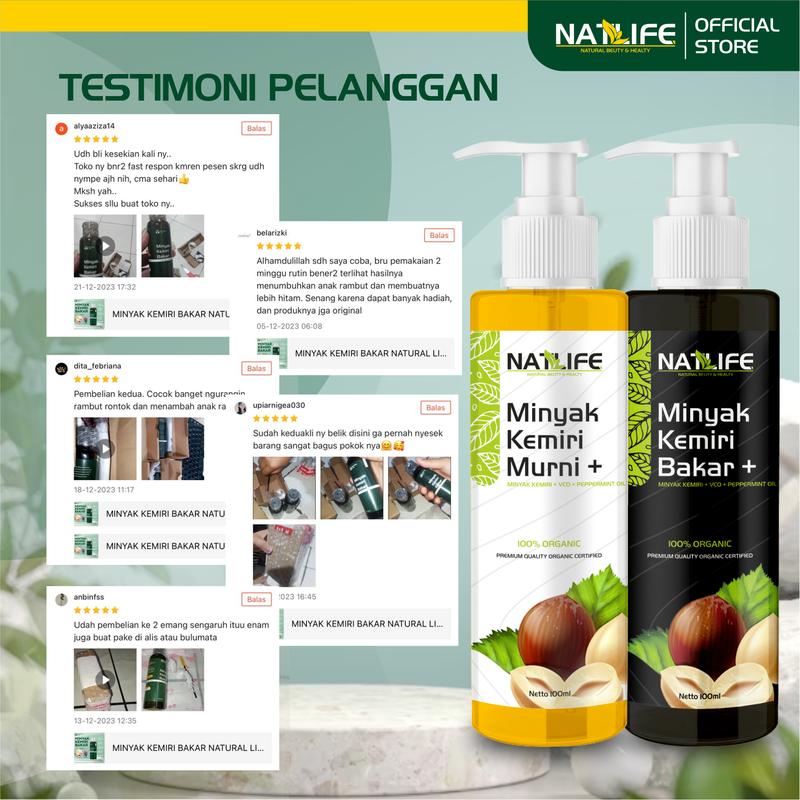 NATLIFE MINYAK KEMIRI BAKAR PLUS (MINYAK KEMIRI + VCO + PEPPERMINT OIL) 100ML 3