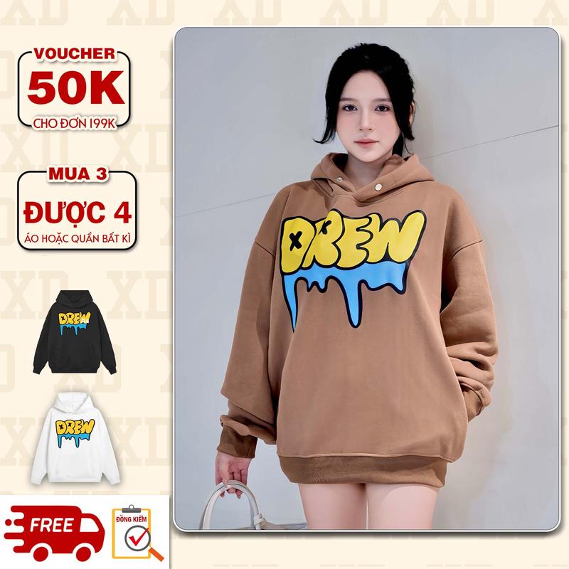  Áo Hoodie nỉ The Xide in hình DREW CHẢY form unisex nam nữ chất nỉ bông dày dặn CĐ1 chỉ giặt tay  hoodie màu xám-0876 loại mỏng  