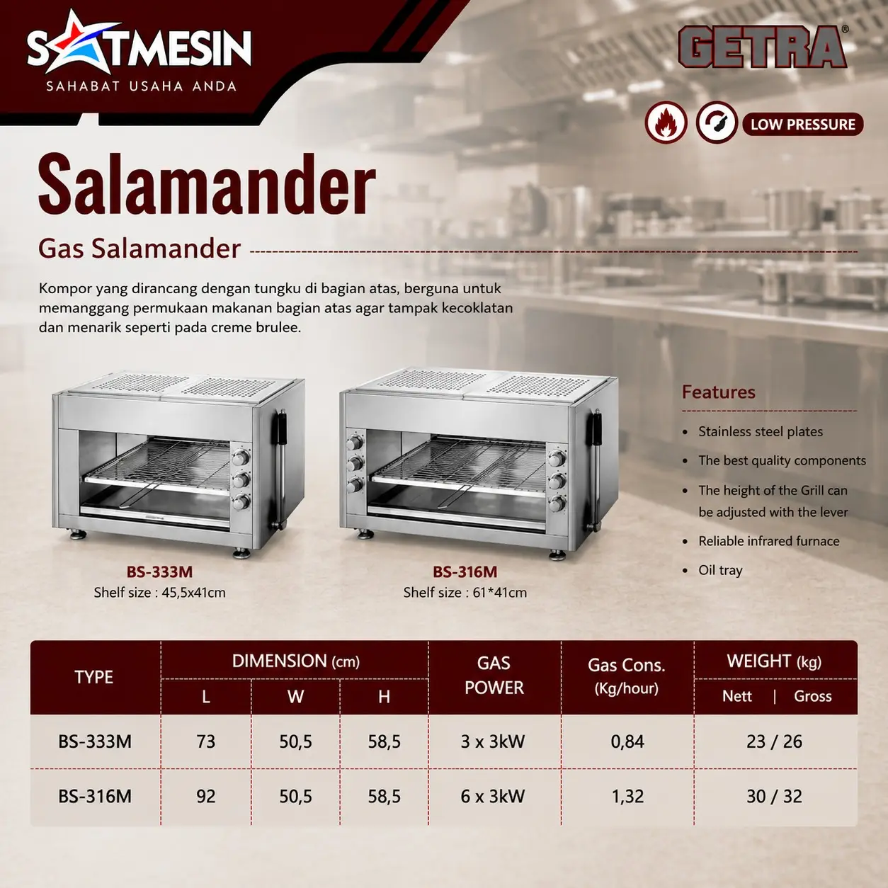 SATMESIN Getra Gas Salamander Alat Panggang BS316M BS 316M