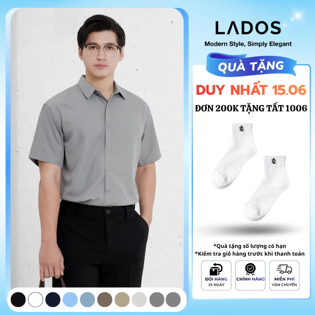 Áo Sơ Mi Trơn Nam Tay Ngắn Chất Vải Kate Lụa LADOS - 8069 mềm mịn, Thấm hút mồ hôi, Form Regular fit, công sở - 1