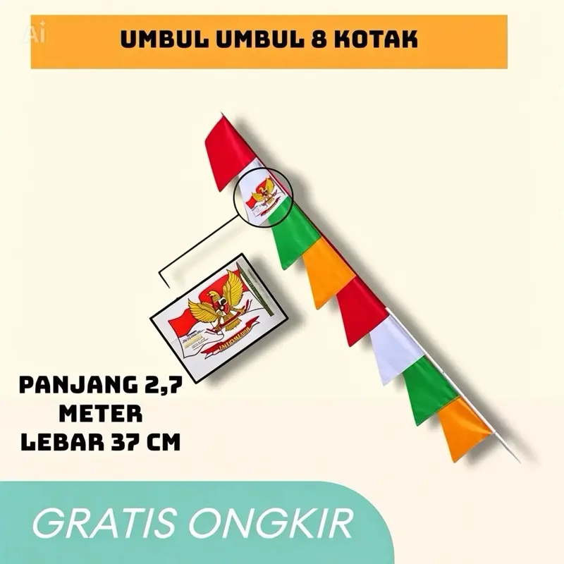 Isi 10 pcs Umbul Umbul 8 Kotak Panjang 2,7 Meter Lebar 37 CM Gratis Ongkir