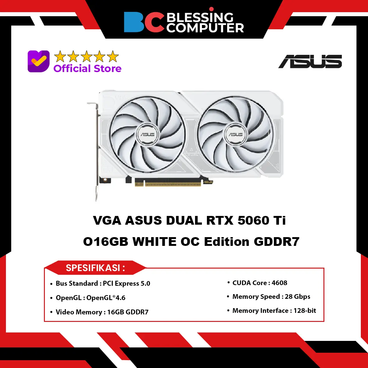 VGA ASUS DUAL RTX 5060 Ti O16GB WHITE OC Edition GDDR7