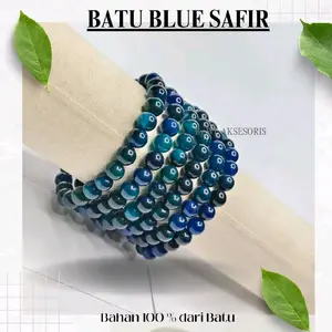 Gelang Batu Alam Blue Safir Lokal Bahan Batu Alam Diameter 8 mm