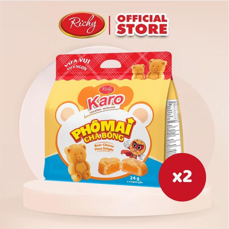 Combo 2 túi bánh Karo gấu to ( 8 gói bé), bánh chà bông nhân phô mai - Snack Candy banh gau Ăn Vặt Food