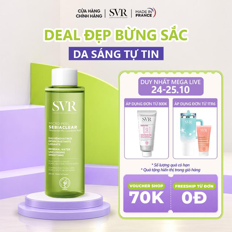 Dung dịch SVR SEBIACLEAR MICRO-PEEL 150ML giúp làm sạch tế bào da chết thông thoáng lỗ chân lông dành cho da dầu mụn