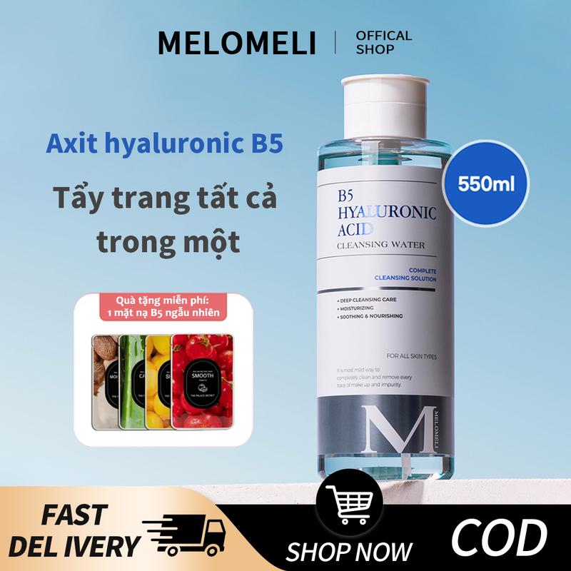 Nước Tẩy Trang Axit Hyaluronic B5 Melomeli Nhẹ Nhàng Làm Sạch Sâu Lỗ Chân Lông Thích Hợp Cho Mắt Môi Và Mặt Ba Trong -Nhẹ Cho Nữ 550ml Sản Xuất Tại Hàn Quốc