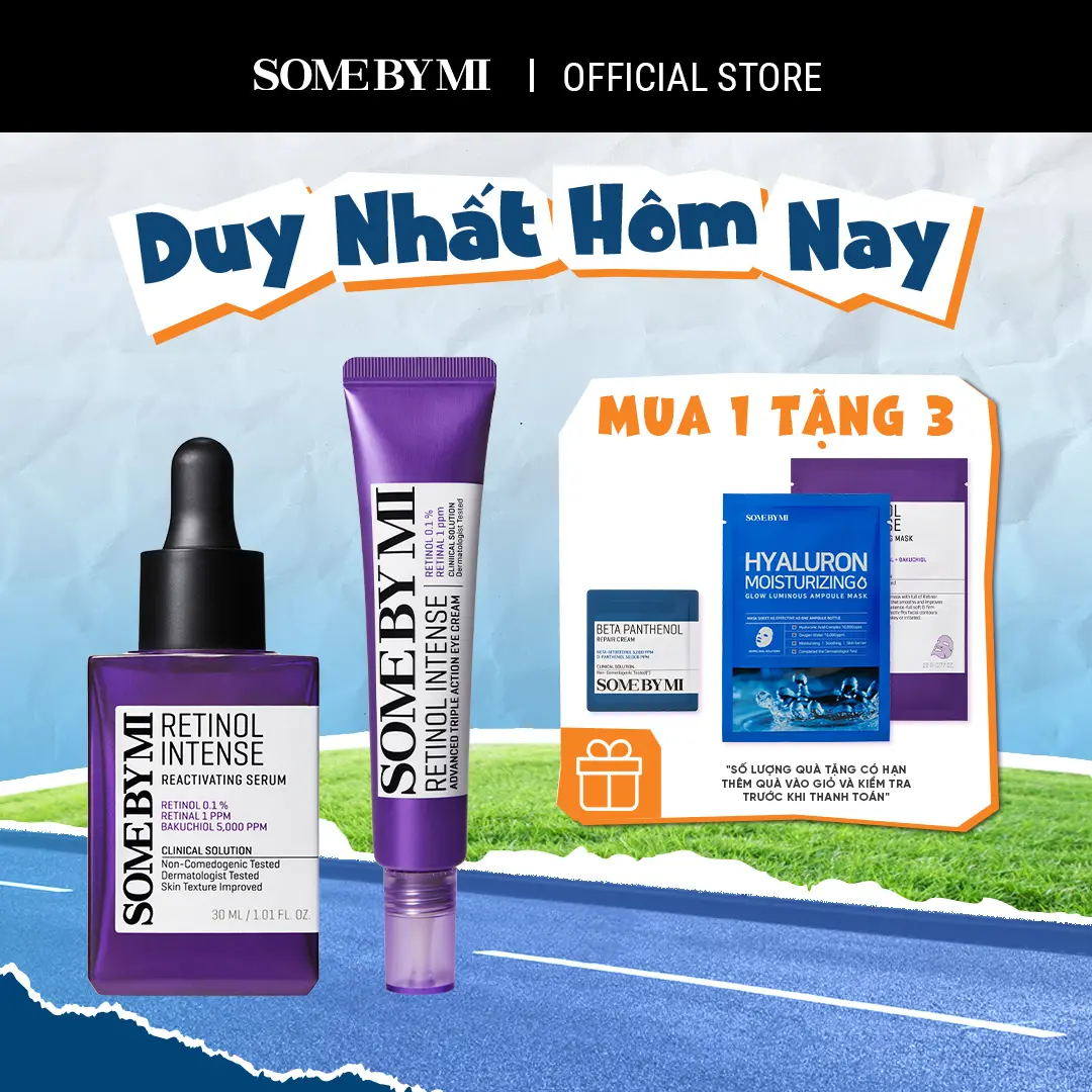 [Quà tặng 1 mask retinol + 1 kem b5 1.5ml + 1 mask ampoule] Some By Mi Bộ đôi Tinh chất Retinol Intense Reactivating Serum 30ml + Kem mắt Retinol Intense Advanced Triple Action Eye Cream 30ml