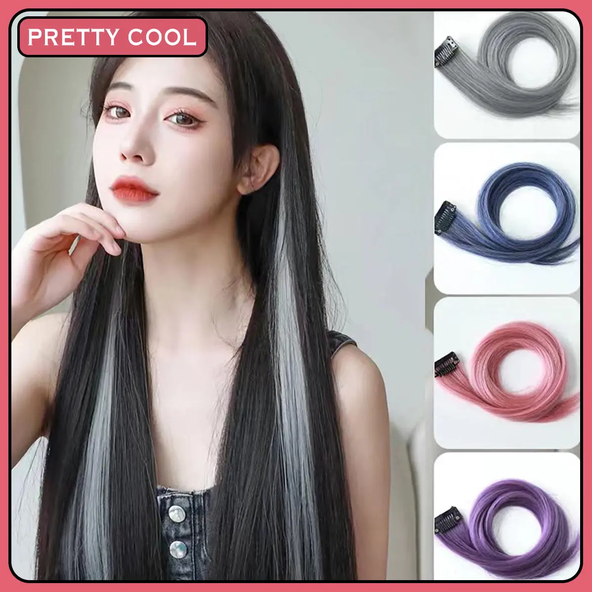 Phụ kiện tóc màu đen hồng thời trang đa năng cho nữ, kẹp tóc dài thẳng