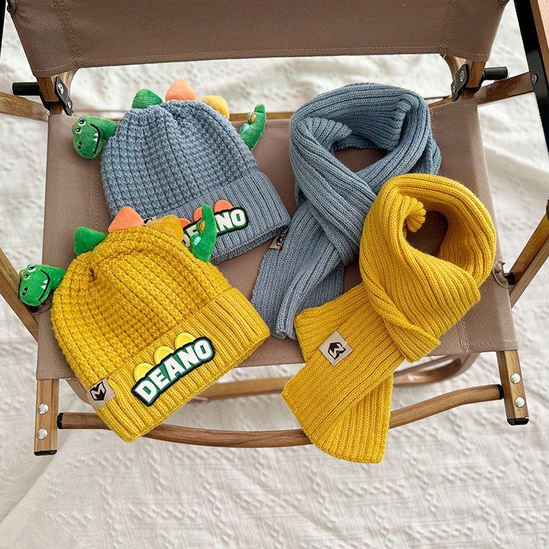Product Introduction of 1-7Y 2Pcs Children Hat Scarf Set Cute Little Dinosaur Knitted Wool Cap Winter Warm Kids Neckerchief Boy Girl Baby Beanie 28
