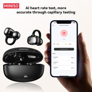 MINISO Fon Kepala Terjemahan MS502 AI 134 Bahasa Pemantauan Denyutan Jantung & Fon Telinga Pintar Bunyi Konduksi Tulang dengan Penyekat Bunyi Sesuai untuk Senaman & Perjalanan