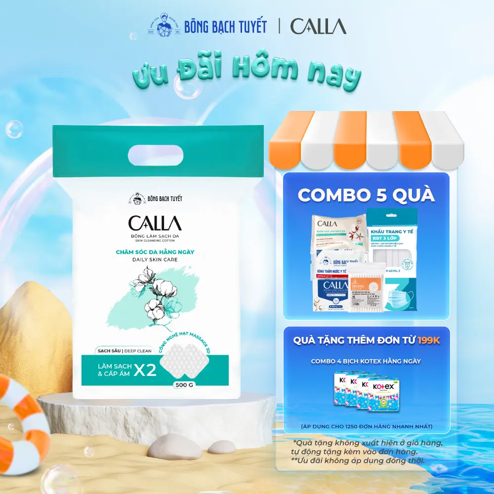 Bông tẩy trang Bông Bạch Tuyết làm Sạch Sâu bề mặt nổi 3D hỗ trợ làm sạch lớp trang điểm 500gr Mỹ Phẩm
