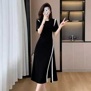 FADFAD gaun midi gaya baru dengan lengan pendek wanita elegant