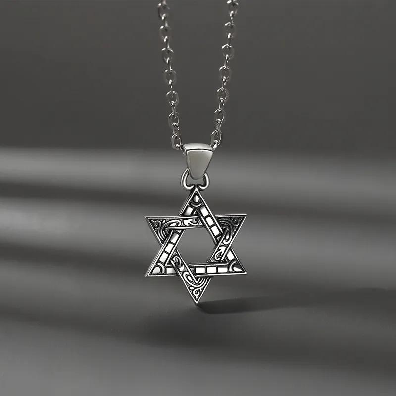  Vòng cổ ngôi sao sáu cánh retro thời trang đa năng cho nam và nữ thiết kế hợp thời trang và thích hợp phụ kiện mặt dây chuyền 