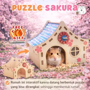 Hamtoro Puzzle Sakura House Hamster – Rumah Kayu Bongkar Pasang | Mainan Interaktif & Tempat Tidur