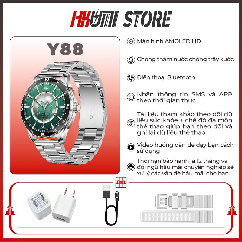 Đồng Hồ Thông Minh Y88,HKumi wacth Y88 Màn Hình AMOLED 1.43 Inch, Đo Sức Khỏe Huyết Tương Thật, Theo Dõi Chuyển Động, Gọi Bluetooth, smartwatch s9 ultra đồng hồ smartwatch đồng hồ Y88 đồng hồ watch 2025 đồng hồ thông minh nam smart watch ultra max s8