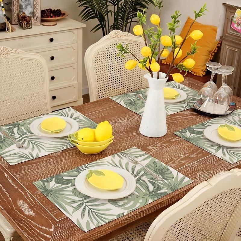 Dining Table Hydrangea Pattern Linen Placemat Heat Resistant Anti Slip Table Mat Oil Proof Rustic Tableware Pad Table Decoration 5