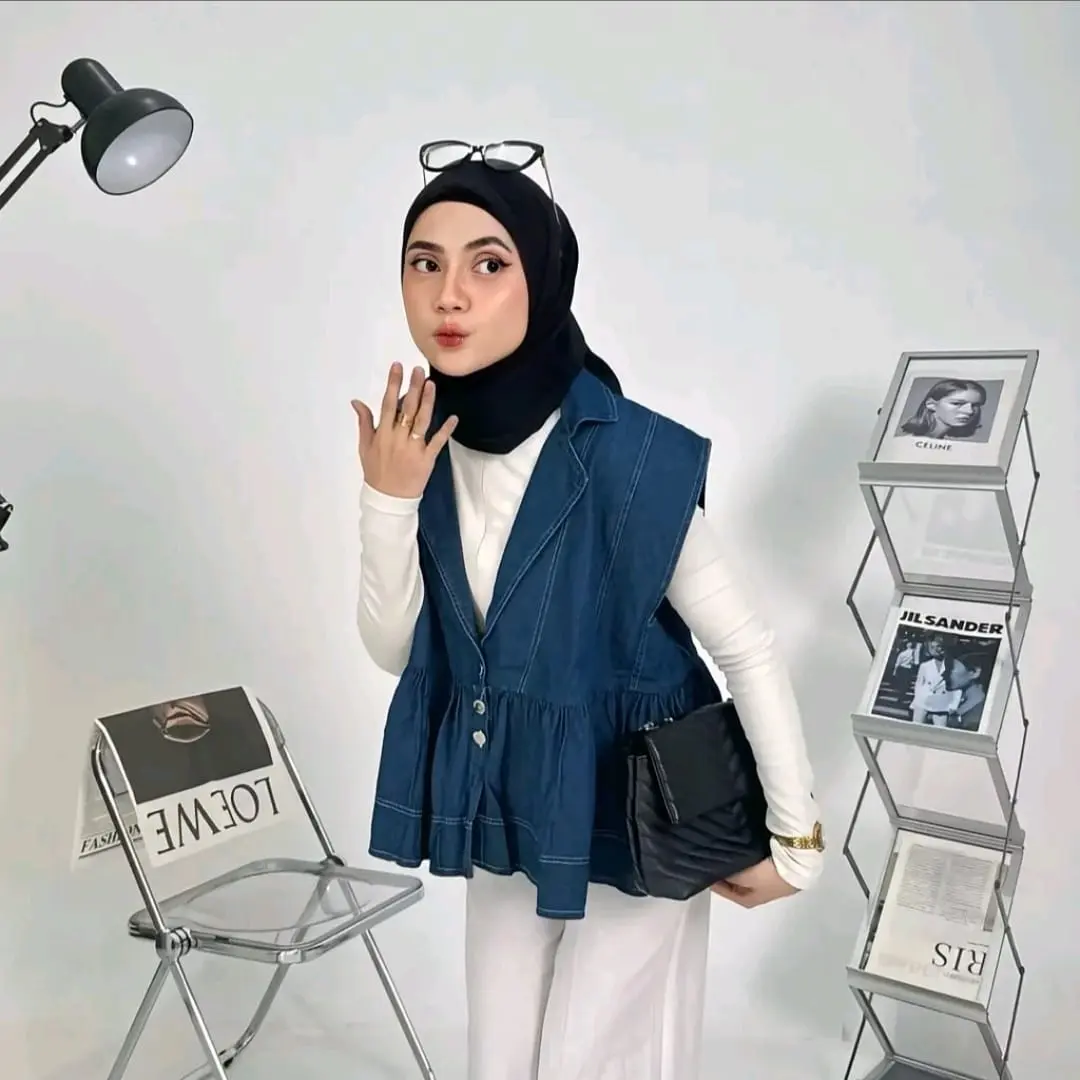 JACKET ROMPI OVERSIZE / JEANS DENIM ROMPI WANITA / VEST JEANS WANITA VINTAGE KOREAN STYLE KEKINIAN / GEO VEST
