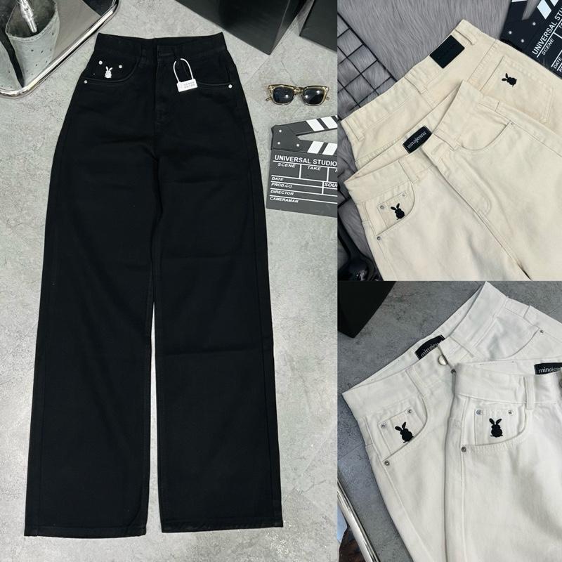 MINAE STUDIO Quần Jean Ống Suông Nữ Thêu Thỏ Vải Mềm Mịn Nhiều Màu Đẹp live2