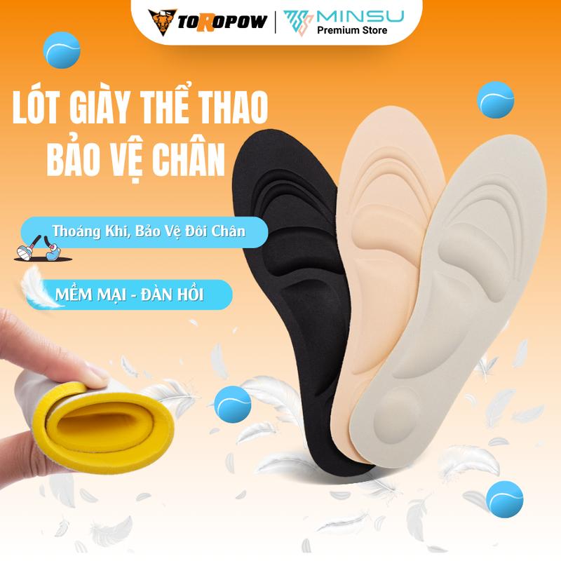 Lót Giày Thể Thao Sneaker Bảo Vệ Chân Nam Nữ 4D MINSU M2312 Cao Su EVA Thấm Hút, Khửi Mùi Hôi Chân, Cực Êm Miếng Lót Giày