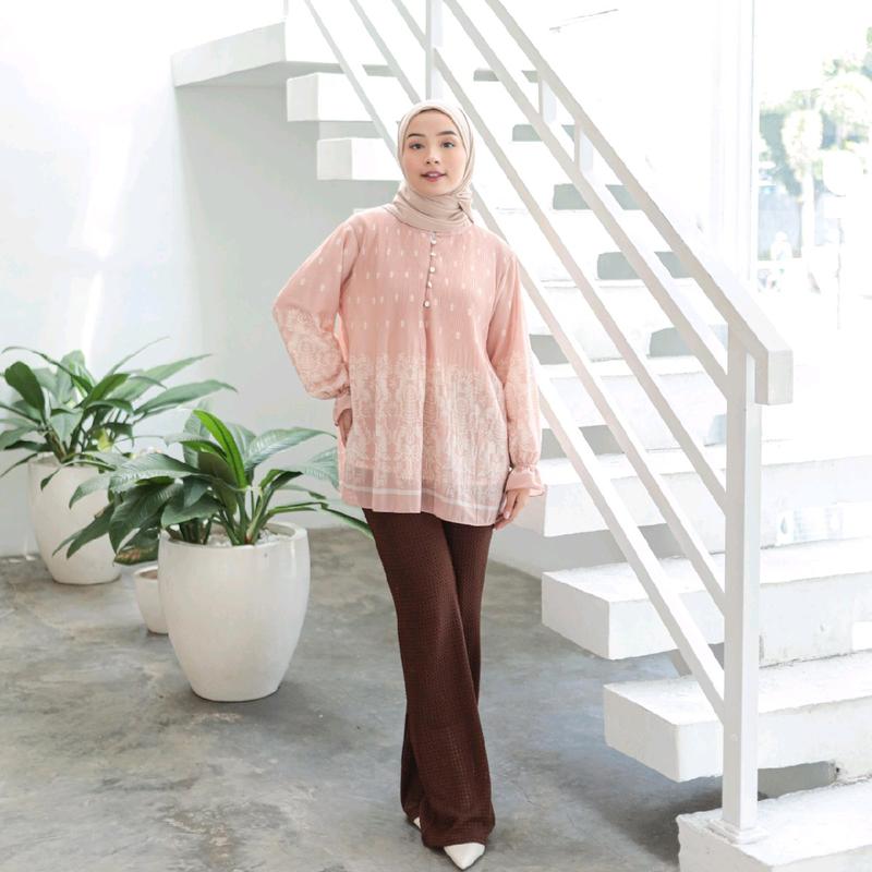 Meijiwang Top atasan Kemeja blouse wanita plisket motif ceruty korean style by meijiwang / Atasan Ceruty Motif Wanita Terbaru / Blouse Ceruty Plisket Panjang Dewasa etnik Busui 7