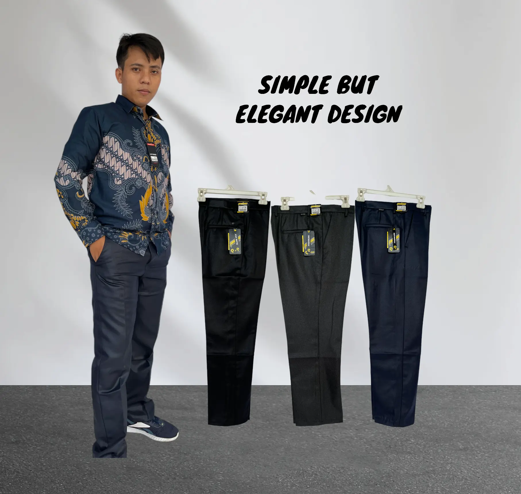 SRI SEDONO Celana Formal Kerja Mengkilap Mengkilat Metalik Abu Hitam Kantor Slimfit Pria Panjang Nyaman Navy Kain