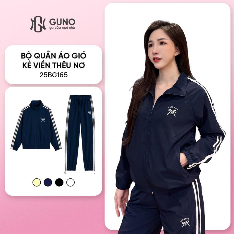  GUNO-Bộ quần áo gió NỮ GUNO NƠ kéo khóa cổ bẻ phối sọc SP5 | 25BG165 