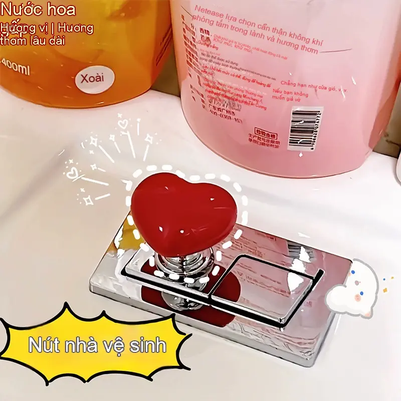 Nắp Bồn Cầu Xả Ngược Nút Nhấn, Thiết Kế Tay Nắm Cửa Hình Trái Tim, Đa Chức Năng, Tiện Lợi, Sáng Tạo