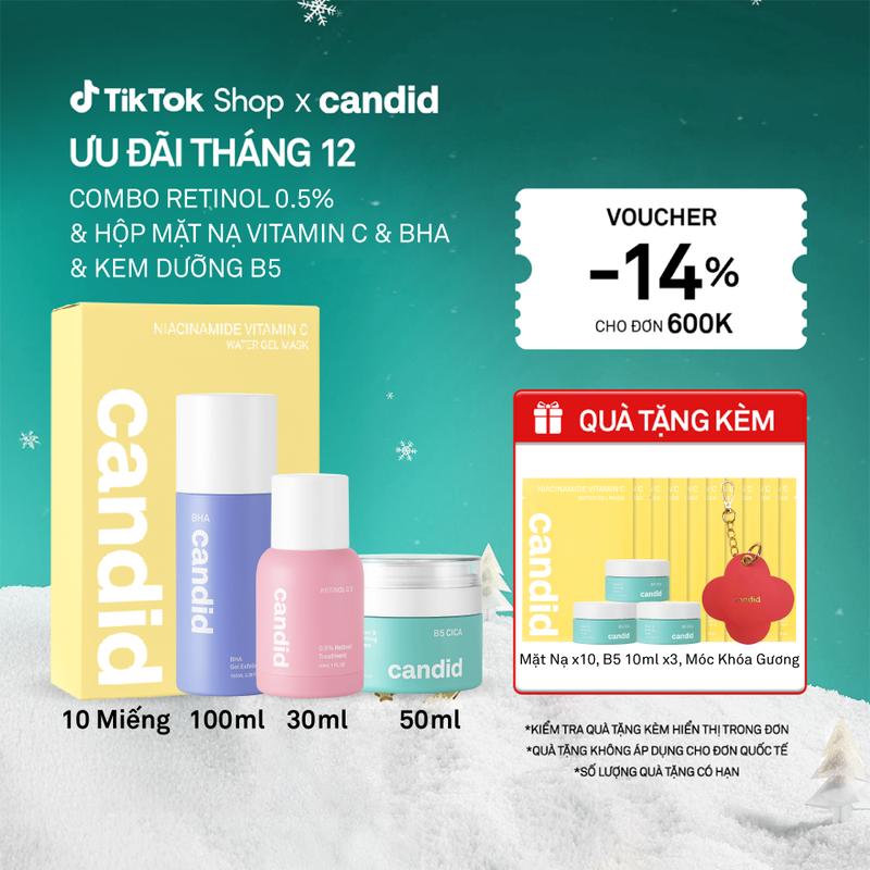  Bộ sản phẩm Retinol 0.5% & Kem dưỡng B5 Cica 50ml & BHA 100ml & Hộp Mặt nạ Niacinamide Vitamin C  10 miếng  