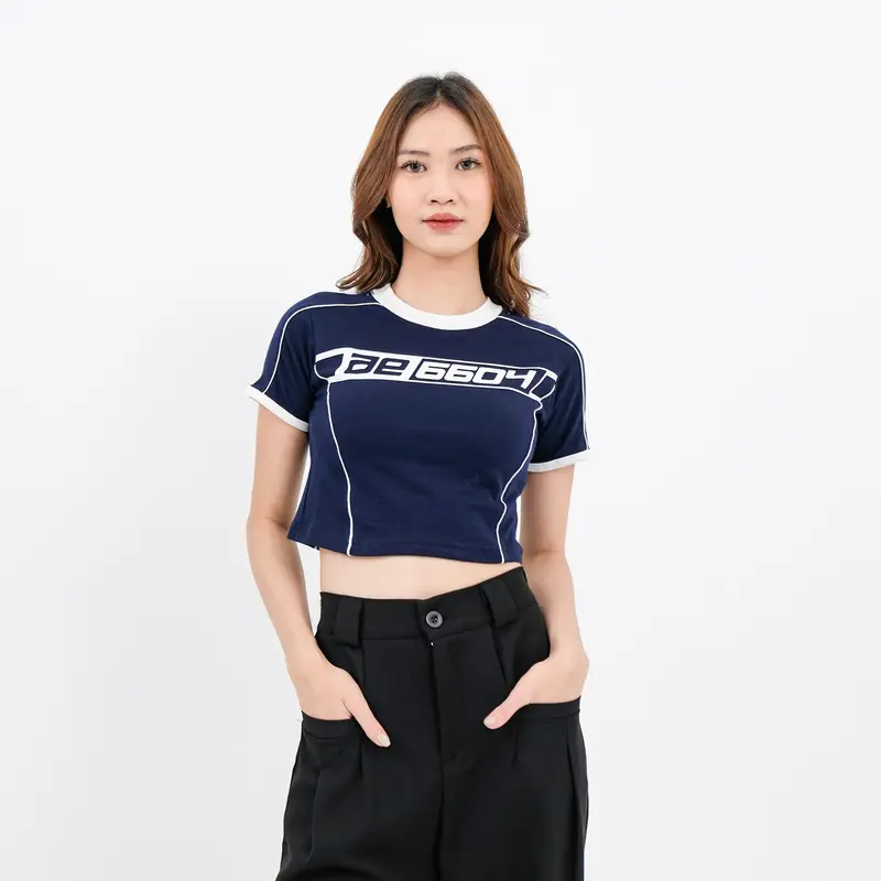 Y2K Patched Stripe Croptop / Baju Crop Top / Atasan Wanita Kekinian 3