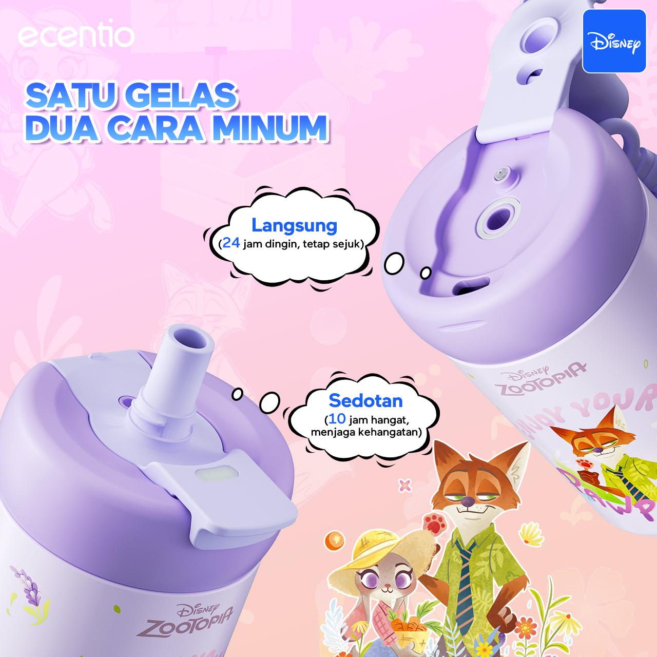 Zootopia ecentio tumbler stainless Disney Co-brand 750ml/ 500ml tahan panas dingin 24 jam botol minum lucu aesthetic portable