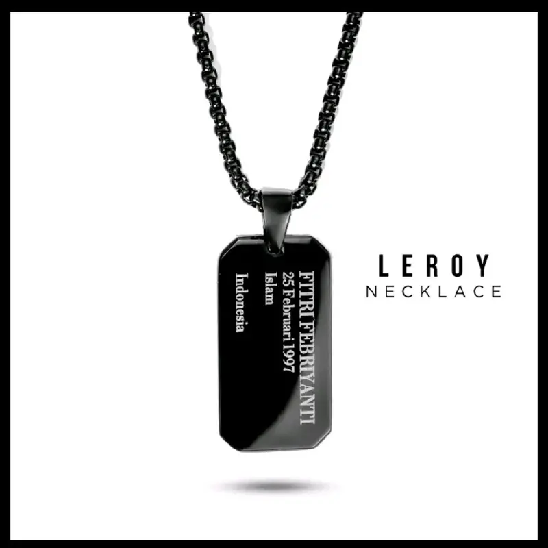 PROJECT NINETYSEVEN - LEROY Necklace - Kalung Bebas Custom Nama Pria, Aksesoris, Jewellery, Anniversary, Mewah, Elegan, Dog Tag, Rantai, Hitam, Putih, Daily, Liontin, Couple, Korean Style (BELI 3 GRATIS 1) 1