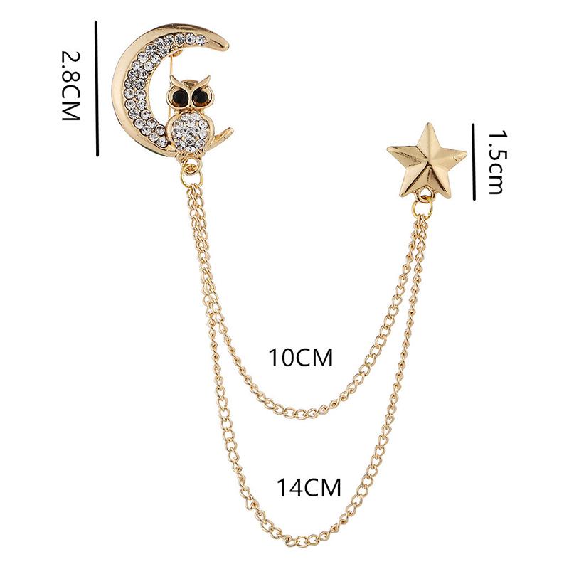 Ghim Cài Ve Áo Thanh Lịch Cho Nam, Huy Hiệu Có Dây Xích, Trâm Cài Hình Cú Cho Bộ Đồ, Tuxedo, Ngôi Sao, Mặt Trăng, Ramadan, Corsage, Cổ Áo 7