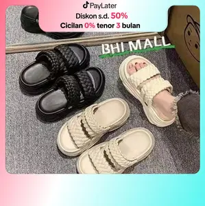 [ASFER]Sepatu Sandal Tali Wanita Premium Sendal Selop Wedges Cewek Kekinian Karet Tinggi