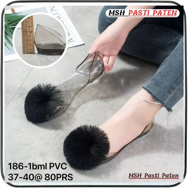 MSH 186 Sepatu Jelly Motif Pita Wanita Dewasa Sepatu Teplek Perempuan Karet Shoes sepatu  sandal tali Luofu 2