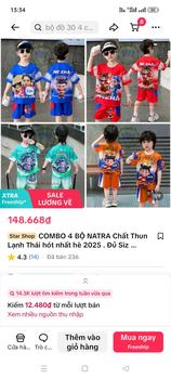 Product Review of COMBO 4 BỘ NATRA Chất Thun Lạnh Thái hót nhất hè 2025 . Đủ Size 6-50 kg bé trai đồ from T**️ 0