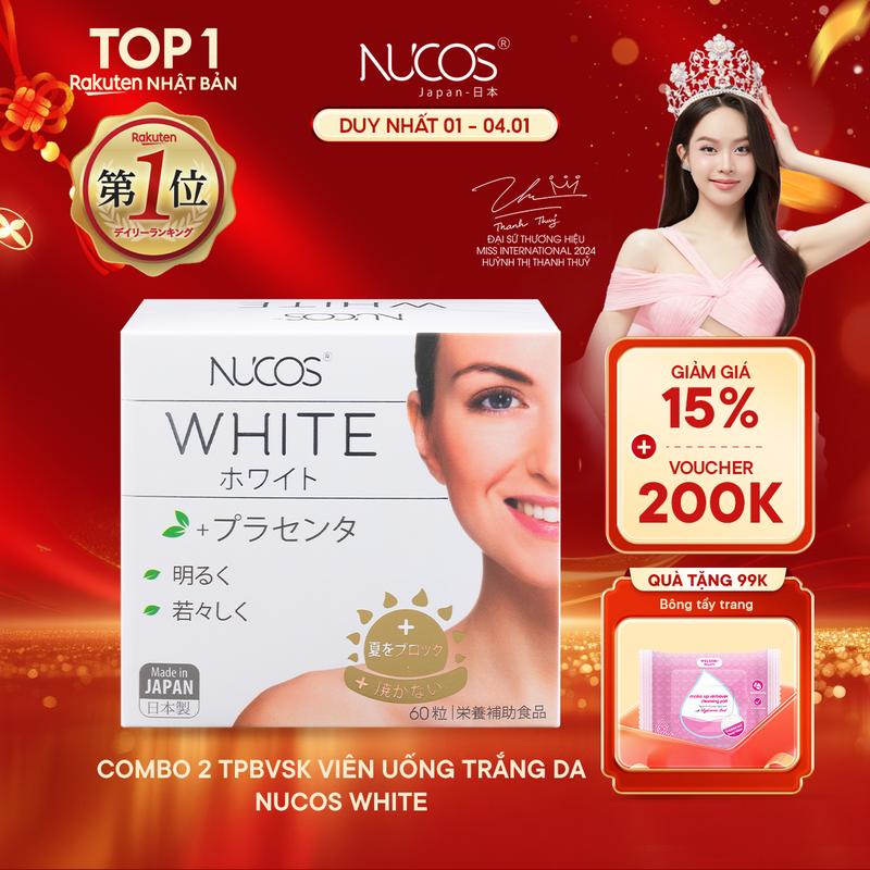 Combo 2 Hộp TPBVSK Viên Uống Trắng Da Nucos White Hỗ Trợ Mờ Thâm Nám Sáng Da Hộp 60 viên