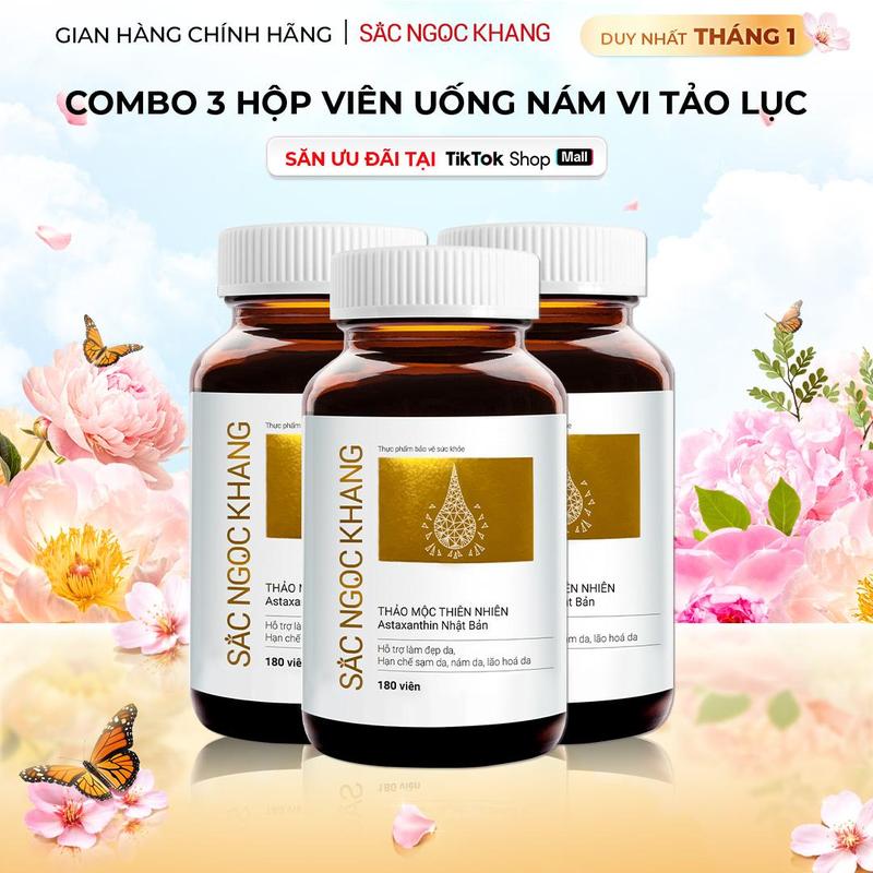  Combo 3 Viên Uống Sắc Ngọc Khang Vi Tảo Lục Nhật Bản  Hộp 180 viên  - Hỗ Trợ Da Tươi Trẻ Cải Thiện Lão Hóa Nội Tiết Tố Sạm Nám Tàn Nhang 