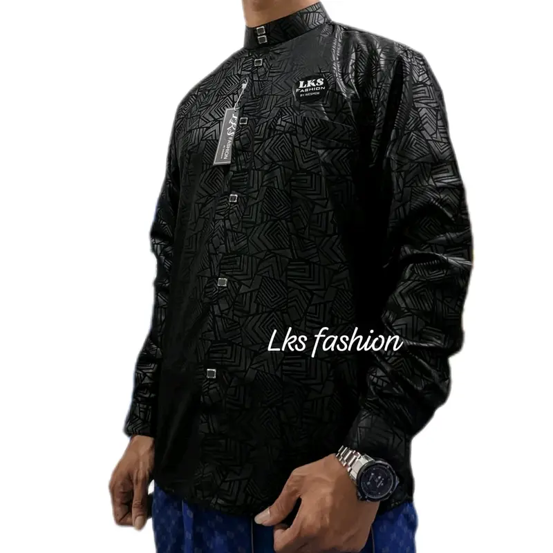 Kemko sultan motif etnic bahan betsway embos premium bahan Tebal ukuran S L XL XXL mewah dan kerkualitas, Variasi Kantong Samping Kancing Nyaman di pakai Tangan Panjang bisa buat Seragam warna Hitam dll Baju Koko Muslim Pria Dewasa Katun Kurta 0