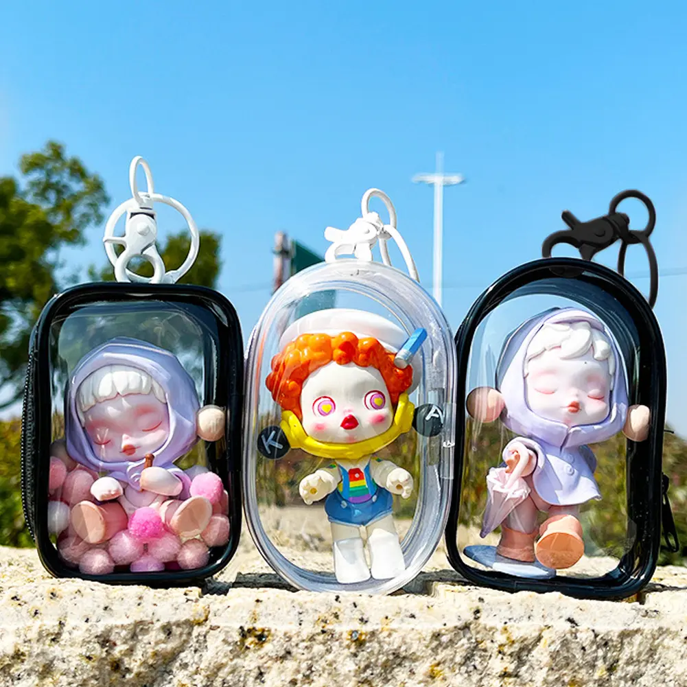 Portable Transparent PVC Organizer Box Keychain Chain Bag Toy Storage Boxes Doll Toy Zipper Pouch #454188