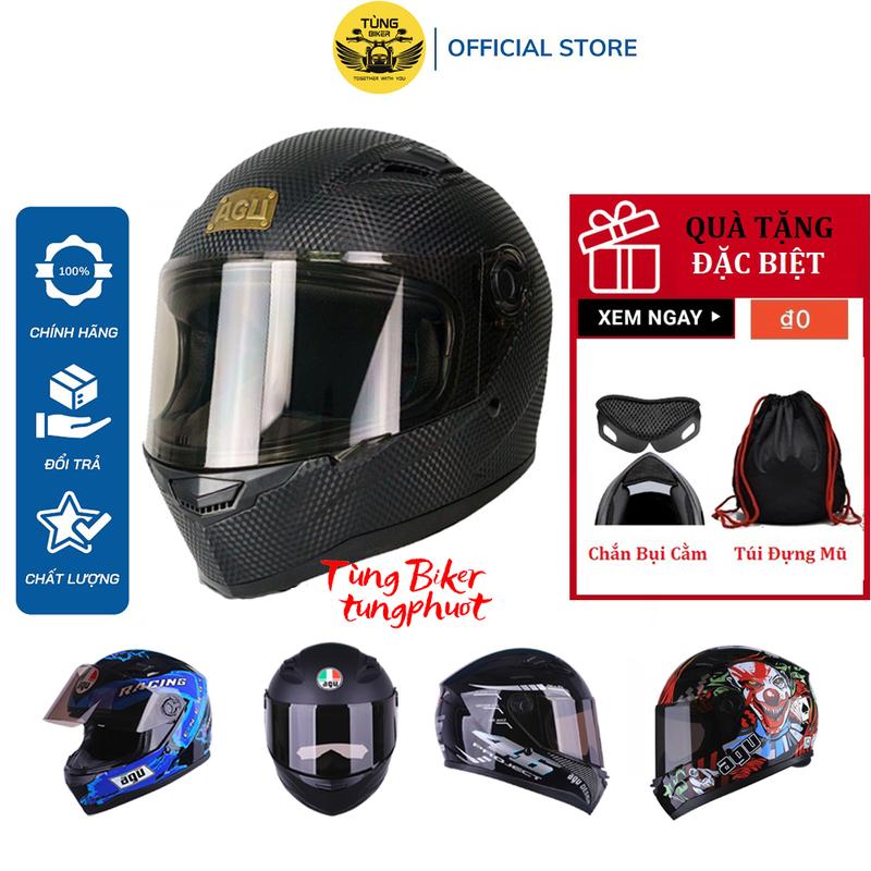 Mũ Bảo Hiểm Fullface AGU Siêu Chất - BH Chính Hãng 12 Tháng Tặng Miếng Chắn Cằm + Túi + Tem Biển Số Helmet