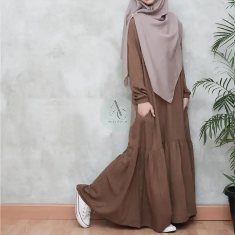Aara Collection  Gamis Abaya Hitam turki Serut Lengan karet wanita remaja muslim elegan wolpis premium ukuran S M L XL XXL / basic abaya polos wanita kajian santri putri remaja elegan Dress Mewah Syari 5