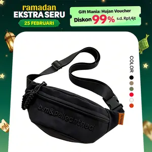 Ready! COD! Tas Pinggang Fashion Polos Simple Tas Dada Diagonal Mode Tas Pinggang Olahraga Wanita Tas Selempang Nilon Tas Pinggang Unisex Hitam