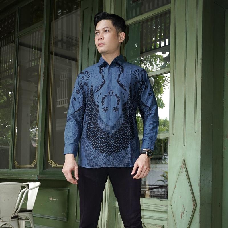 Batik Barata 2 katun slimfit kemeja denim pria premium Formal Motif Nyaman Panjang Kain Kerja Baju Hitam Biru Hem Casual Pendek Kantor Navy Cowok Distro kemeja  paspampres  original 0