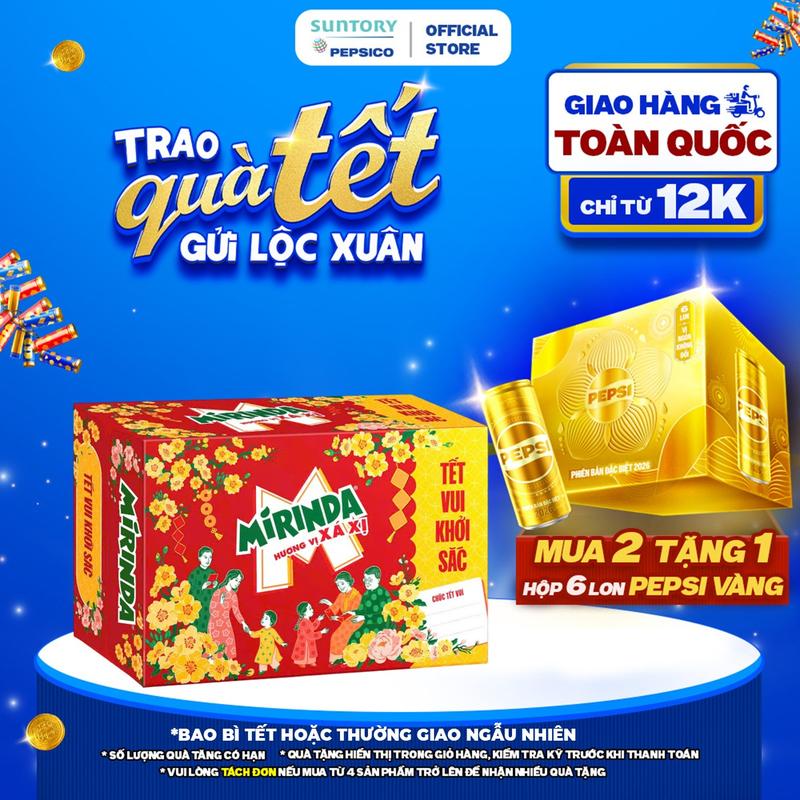 TẶNG PEPSI LON VÀNG Thùng 24 Lon Nước Ngọt Có Gaz Mirinda Xá Xị 320ml lon