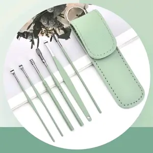 G ( G29 ) ALAT PEMBERSIH TELINGA SATU SET STAINLESS DENGAN POUCH WARNA LUCU Korek Kuping Ear Removal Kotoran
