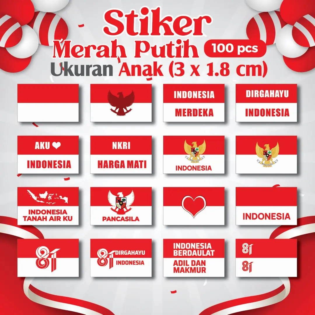 Stiker Pipi Merah Putih 100 Pcs / Sticker Bendera Pipi / Stiker Tempel Pipi / Ukuran Kecil Anak