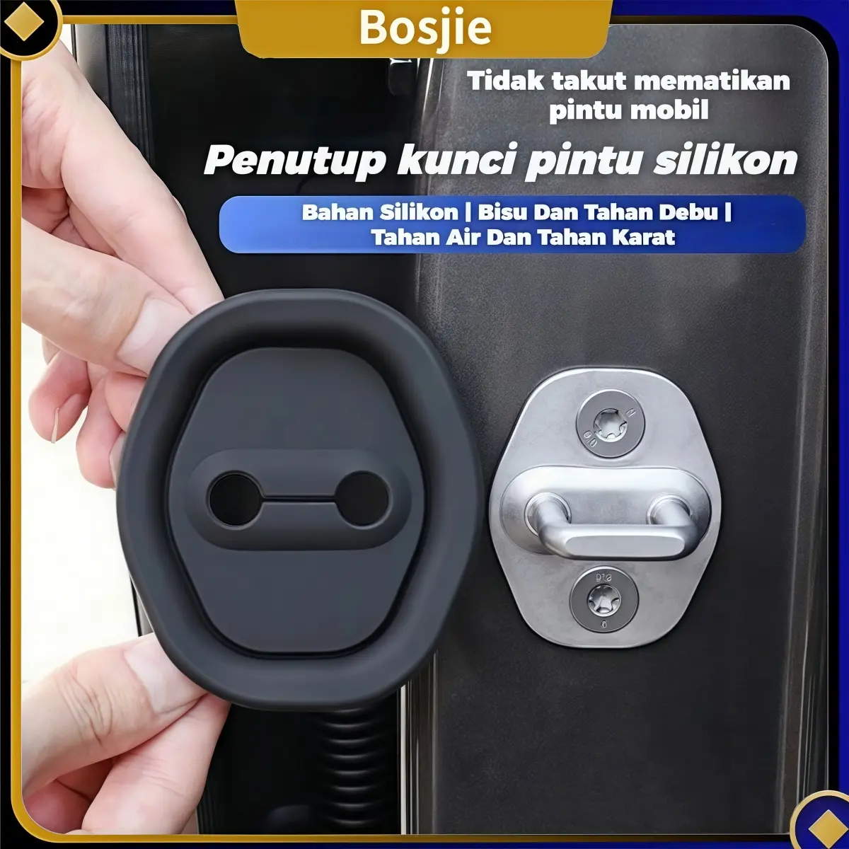 [Bosjie] 4Pcs LOGO Peredam Lock Pintu Mobil Car Door Lock Cover Penutup Pelindung Kunci Mobil Universal Hitam 9*7cm Karet Tahan Lama Silikon Tahan Karat