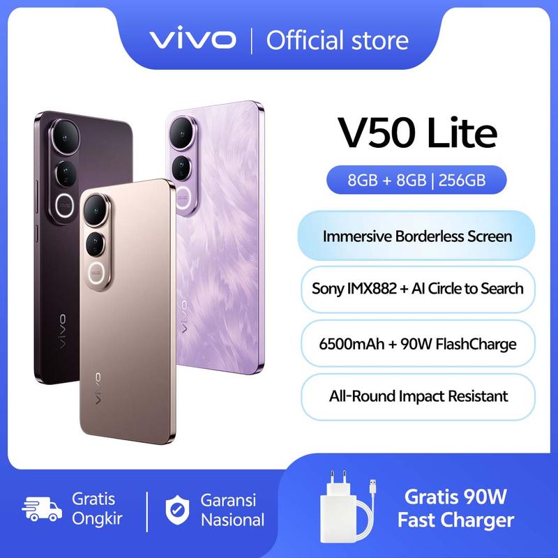 [NEW LAUNCH] vivo V50 Lite 4G (8/256) Borderless Immersive Screen, Sony IMX882, 6500mAh Battery+90W Flashcharge, AI Erase 2.0, All-round Impact Resistance 0