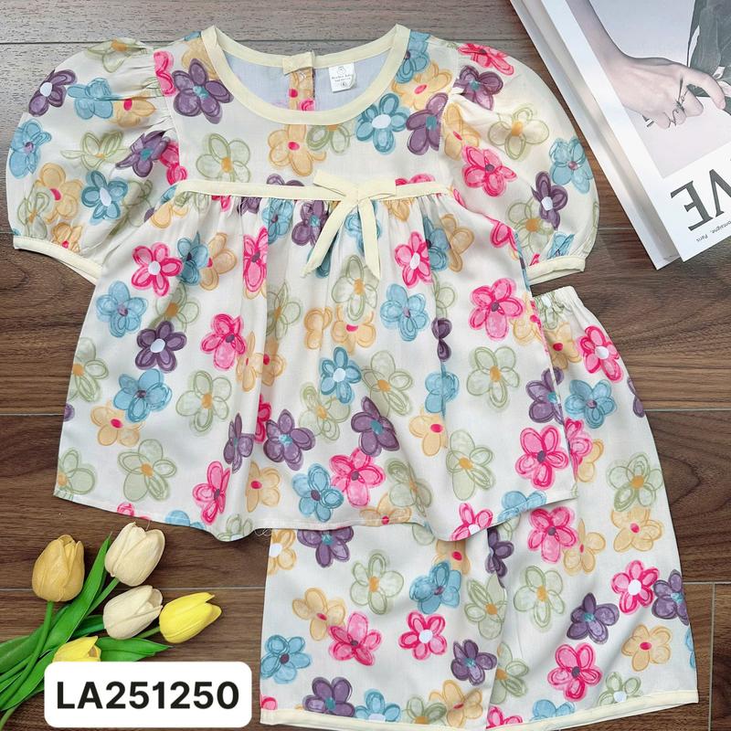 LA251250 Bộ tole LỬNG mẹ và bé 10kg-68kg tay phồng tay ngắn quần dài với chất liệu tole 2 da mềm mát loại 1. MinMin Baby LA250736
