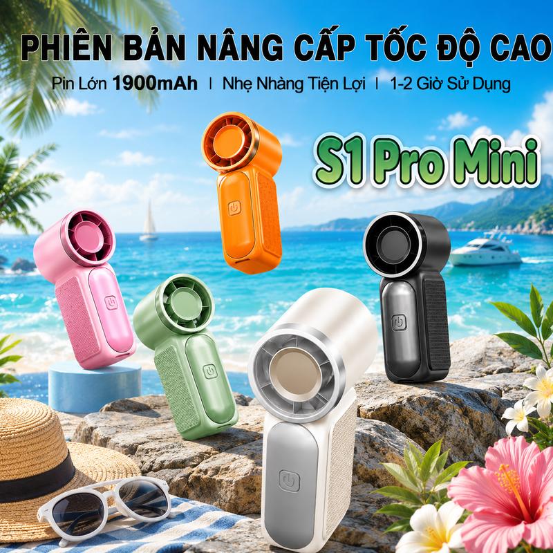 Quạt Cầm Tay Mini Phiên Bản Mới Pin Trâu 1900mah, 200 Cấp Gió, Bảo Hành 12 T